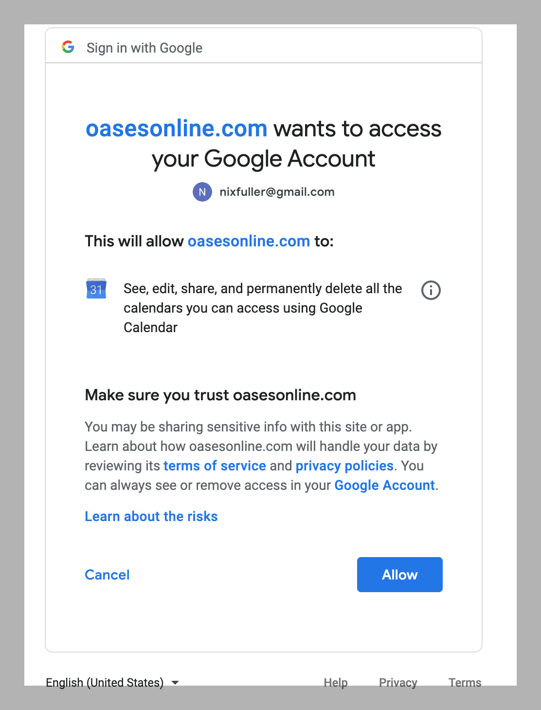 Google Calendar Authentication Security Update – Oases Knowledge Base